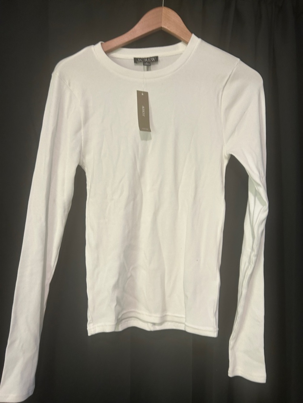J. Crew White Ribbed Crewneck Long Sleeve Top